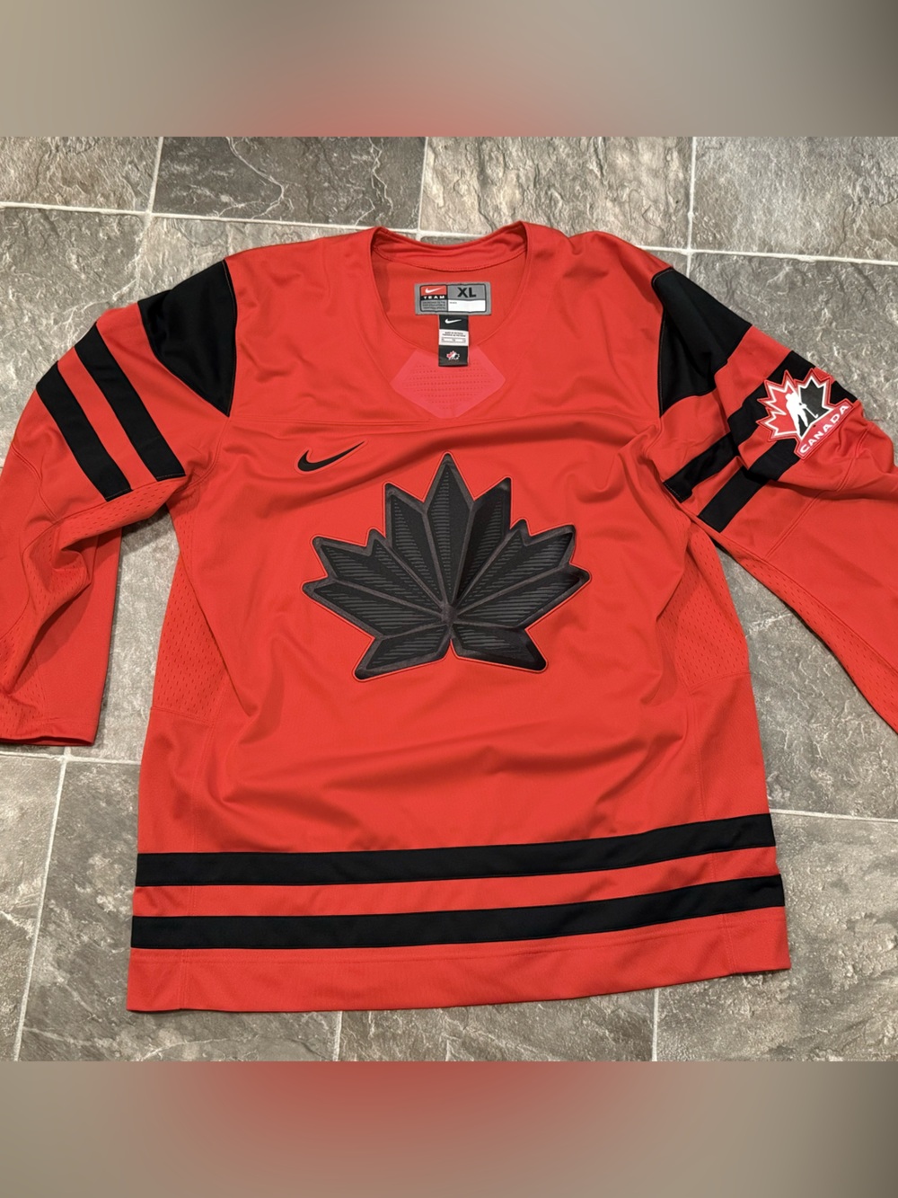 Nike Red and Black Hockey Jersey with Maple Leaf Crest